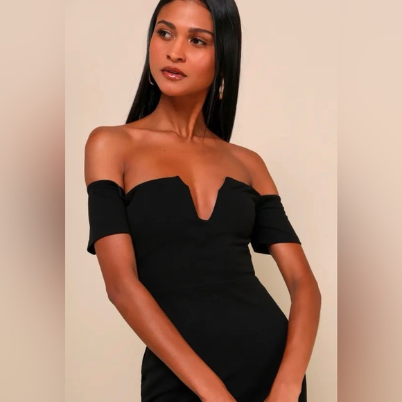 Lulu's Lynne Black Off-the-Shoulder Maxi Dress Formal Black Tie Size Small - Picture 3 of 13